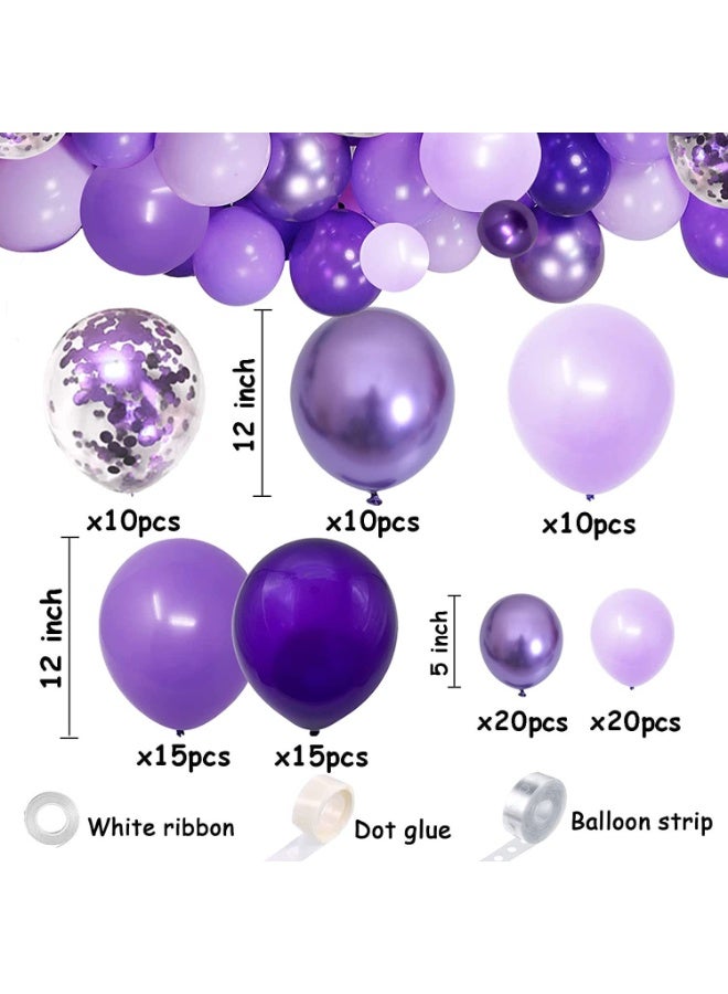 SRLIWHITE Purple Balloon Garland Kit, 100PCS Assorted Sizes as Shades Metallic, Lavender, Lilac and Confetti Latex Balloons with Arch Accessories for Birthday Baby Shower Wedding Party Decorations - Image 2